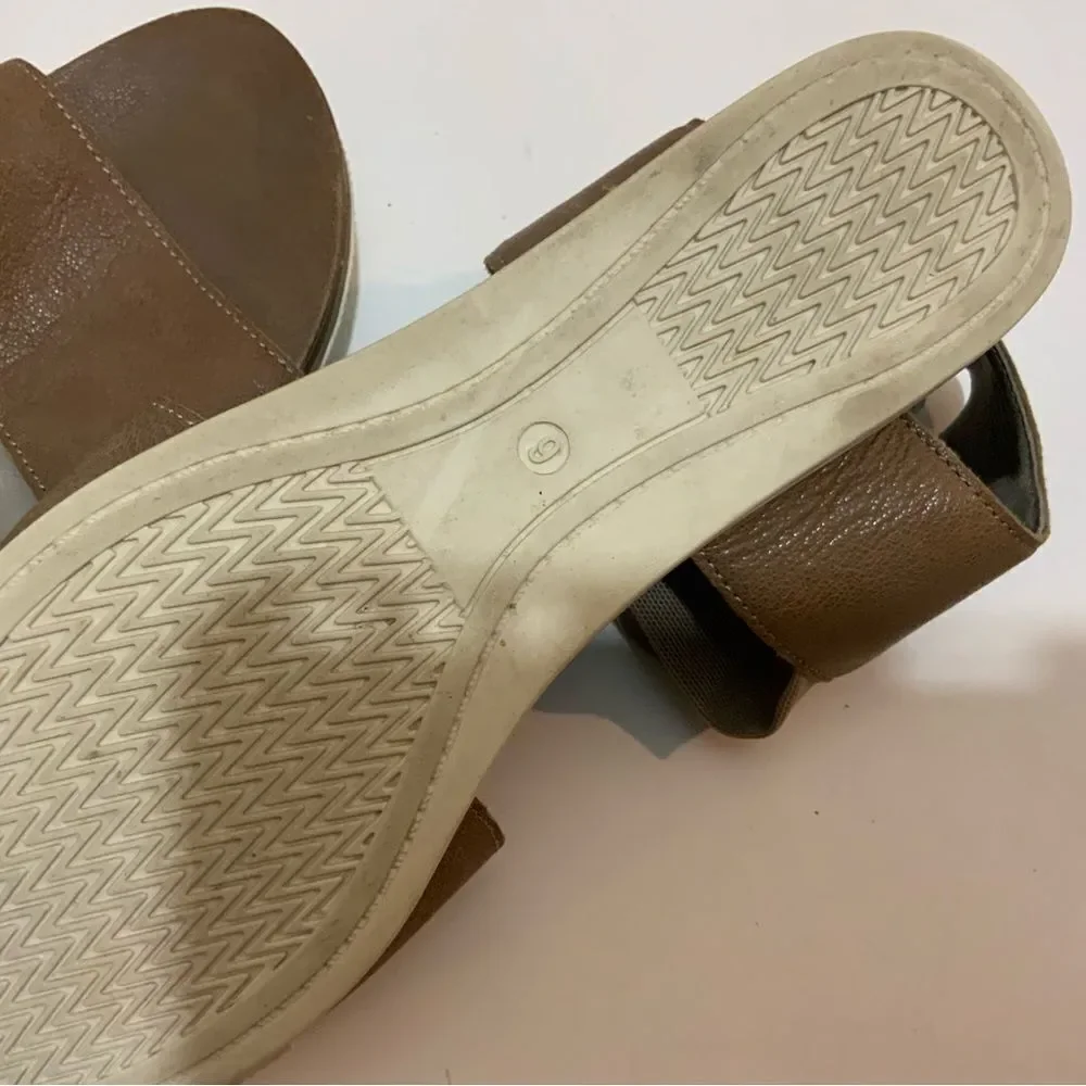 Eileen Fisher Spree Sports Sandal Size 6 Tan Leather Wedge Open Toe Gladiator